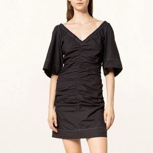 {Ganni} Ruched Short Sleeve V-Neck Mini Dress, Size S/4